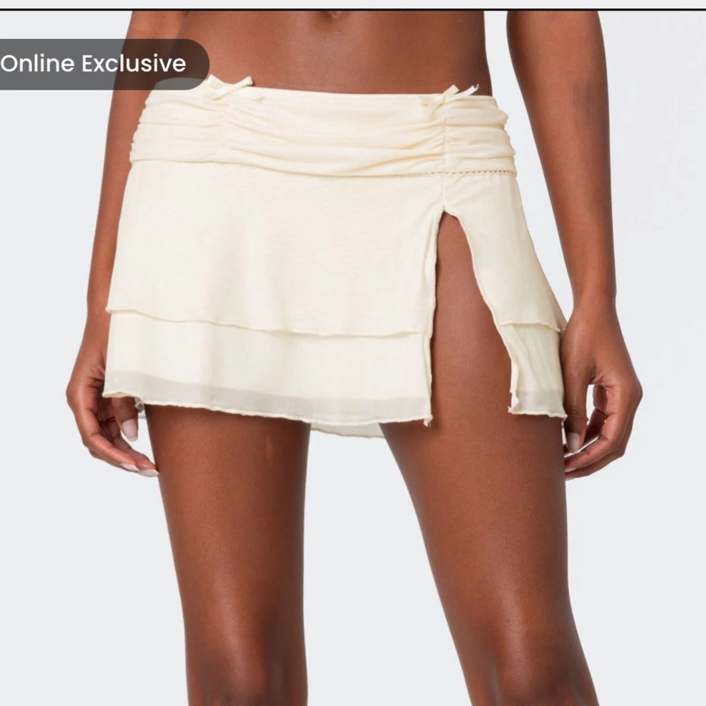 PacSun Edikted Jojo Slitted Mesh Mini Skirt, CREAM, size S